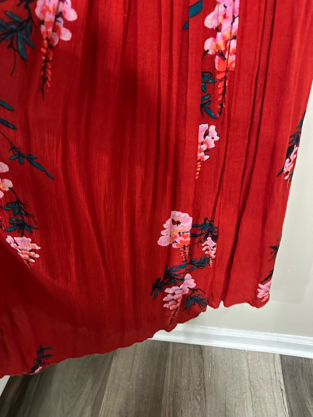 Free People Beau Red Floral Smocked Maxi Dress Small Boho Cottagecore - Picture 6 of 15